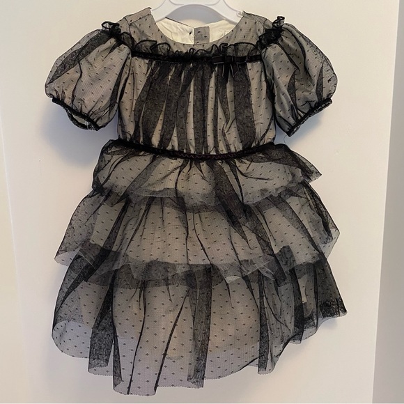 Janie And Jack Toddler Girls Dot Tiered Tulle Dress JJ Black Dot